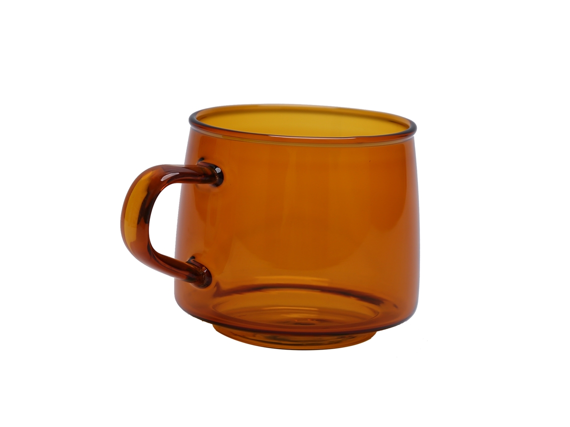 Taza de café de vidrio de 350 ml con asa, resistente a altas temperaturas, color ámbar, ideal para el hogar y la cafetería.
