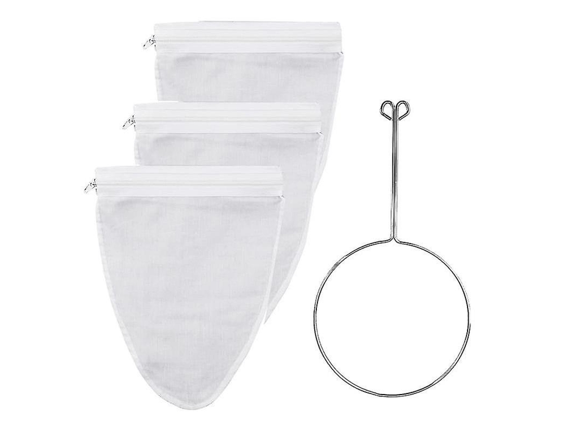 Bolsa Colador Ultra Fino Con Cremallera Marco Acero Inoxidable Mango Fuerte Para Bebidas Y Lácteos De Nueces Blanco Plateado