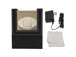 Caja de cuerda automática para reloj, cuero sintético negro, motor silencioso