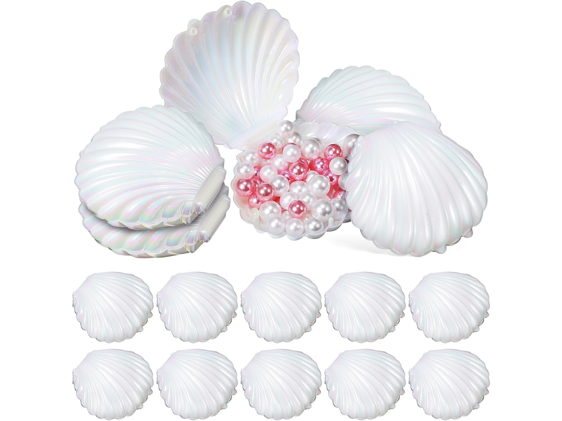 15 Piezas Adornos Conchas Marinas Plástico Blanco Bandeja Pequeña Joyas Elegante Decoración Almacenamiento