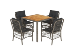 Conjunto 5 comedor de jardín VIDAXL con cojines ratán sintético gris