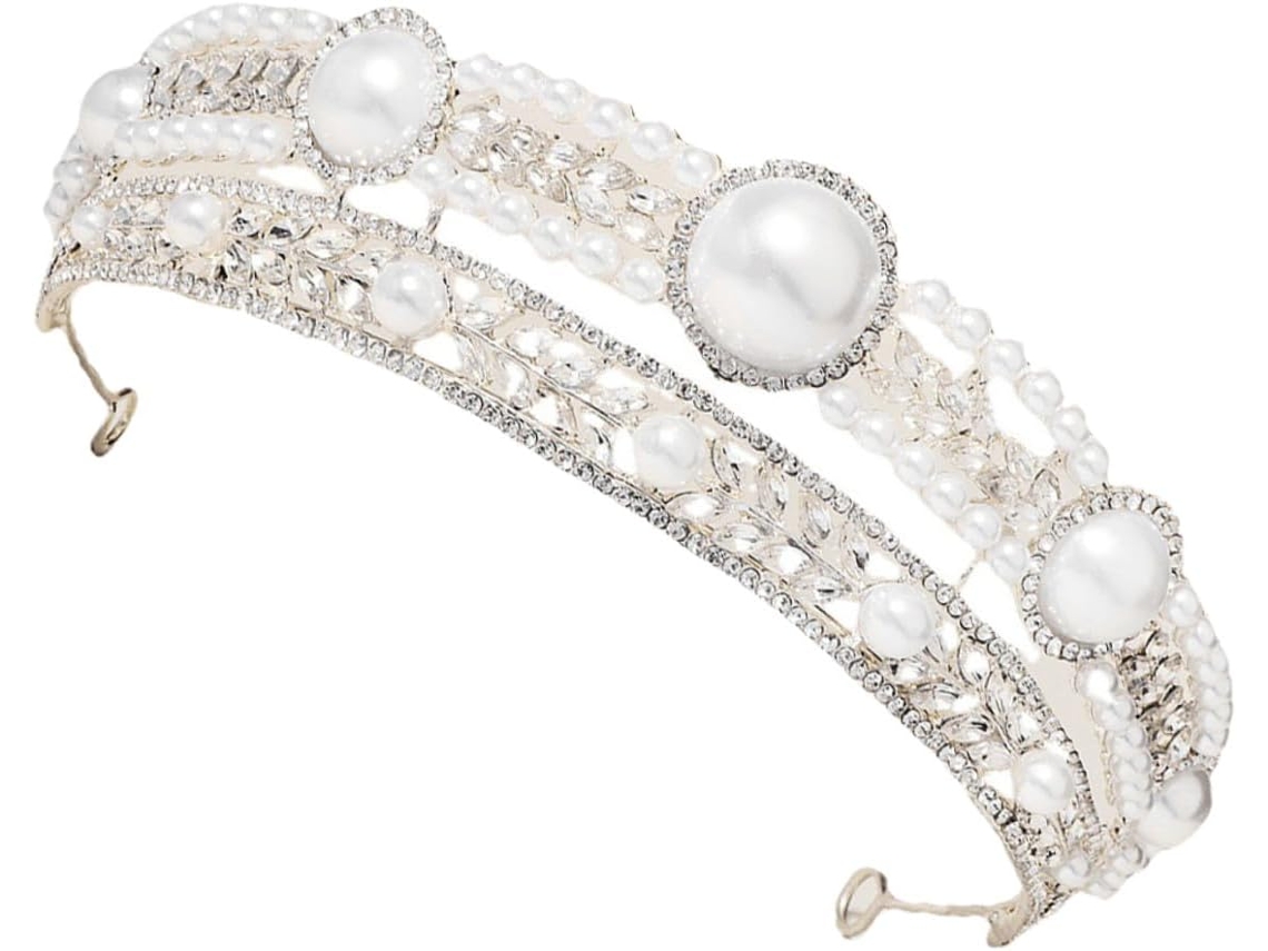 Cuelloronne De Mariage En Perles Y Strass Argentée J2962s, Accesorio Para Cheveux Femme Y Demoise...