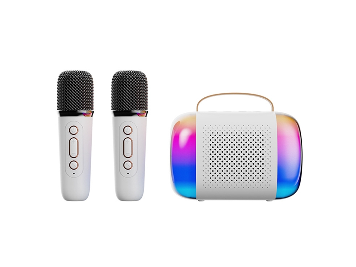Mini máquina de karaoke para niños y adultos Altavoz Bluetooth portátil con 2 micrófonos inalámbricos y luz LED RGB para niños y niñas Yemaesre