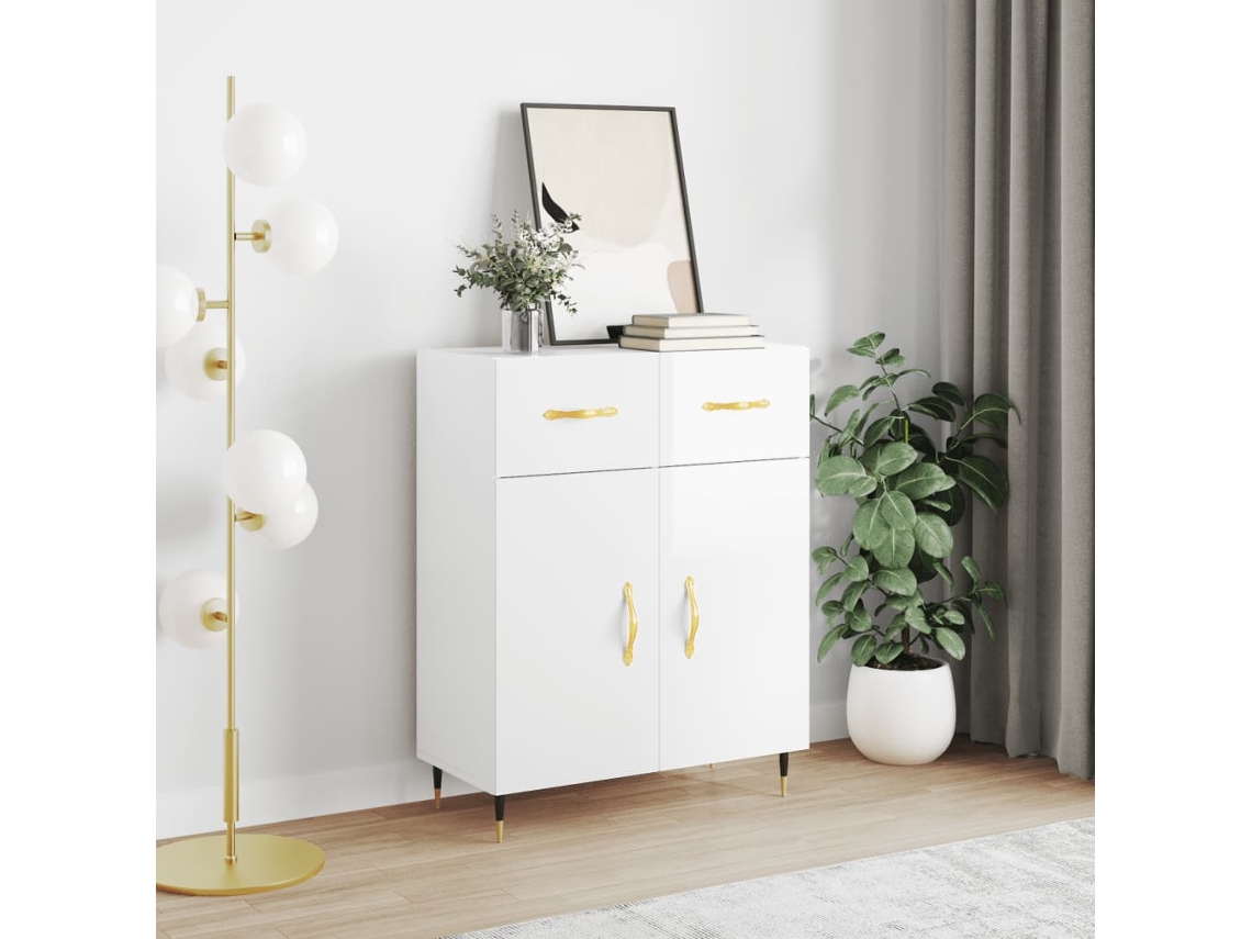Aparador De Madera Contrachapada Blanco Brillante 69,5x34x90 Cm