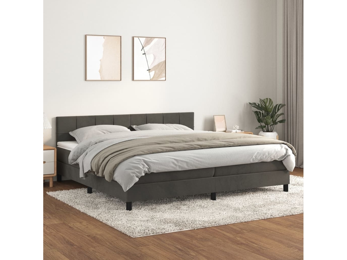 Cama Box Spring Con Colchón Terciopelo Gris Oscuro 200x200 Cm