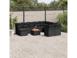 Conjunto de sofá de jardín de 11 piezas con cojines de mimbre sintético negro de DKD Home Decor