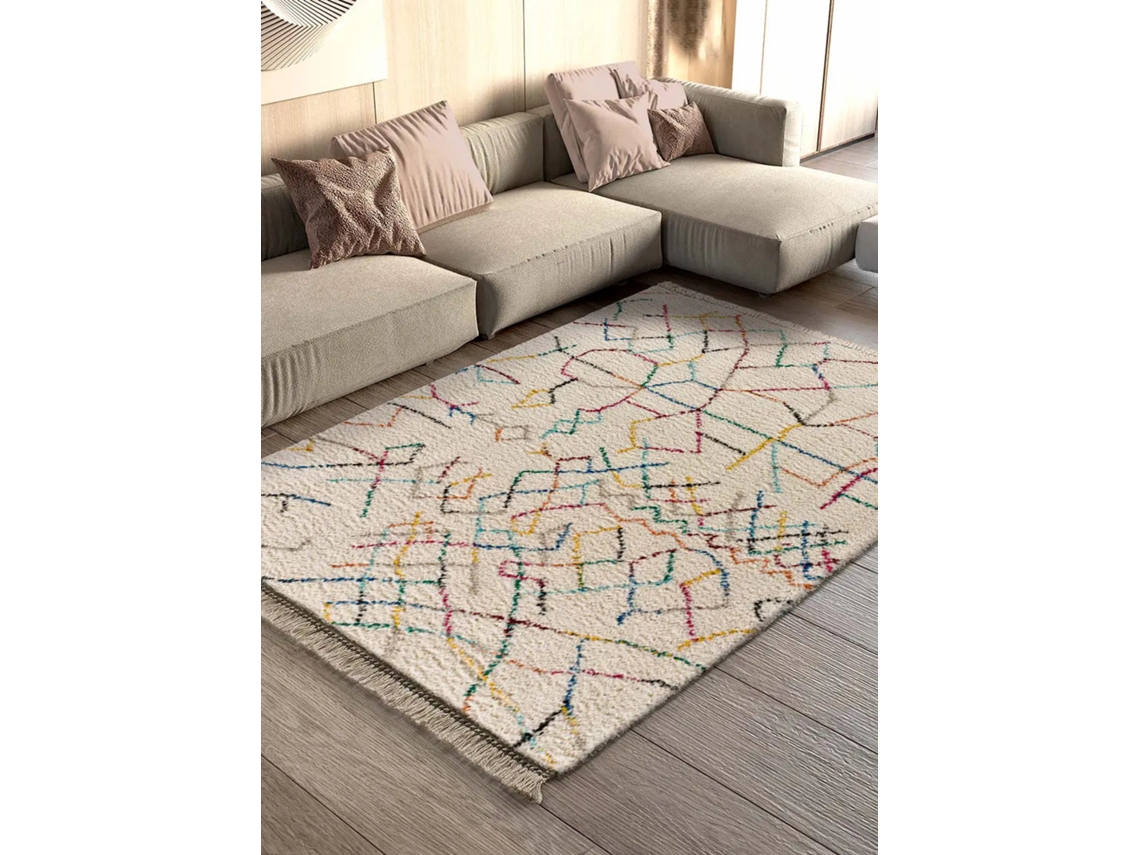 Alfombra de pelo largo con flecos ATTICGO (Yebel - Blanco - 160x230 cm)
