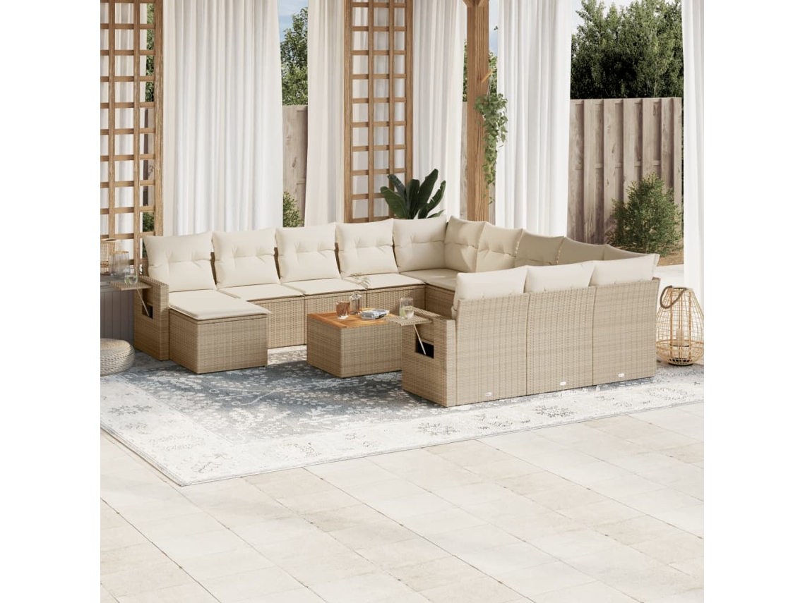 Conjunto de 13 sofás de jardín con cojines de mimbre beige de DKD Home Decor