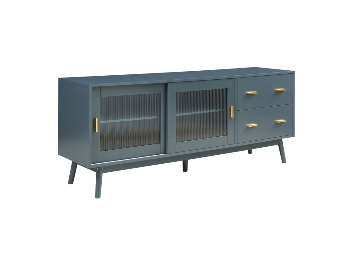 Mueble de TV Susa con 2 puertas correderas de cristal, 160x40x65 cm, gris, [EN.CASA]