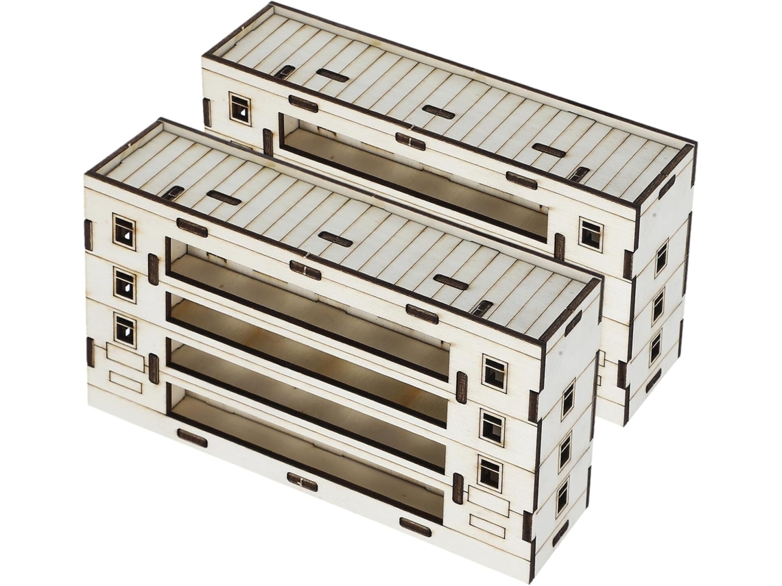 Conjunto de 2 casitas de madera en miniatura, pequeñas, sin terminar y de aspecto rústico, para decoración.