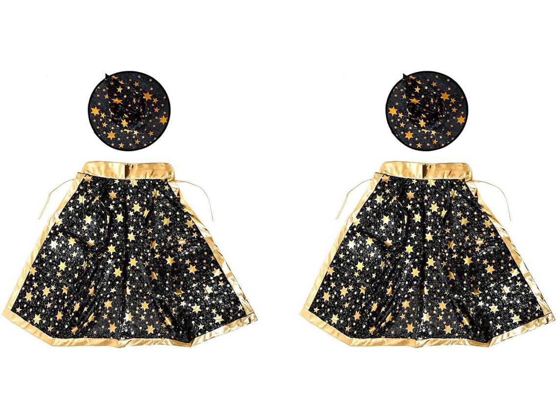 Disfraces De Halloween De Mago/bruja Con Capa Y Sombrero Para Niños Y Niñas, Color Negro.