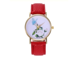 Reloj De Pulsera Unisex Zhoulianfa De Piel Sintética Con Sencillo Estampado Floral (rojo)