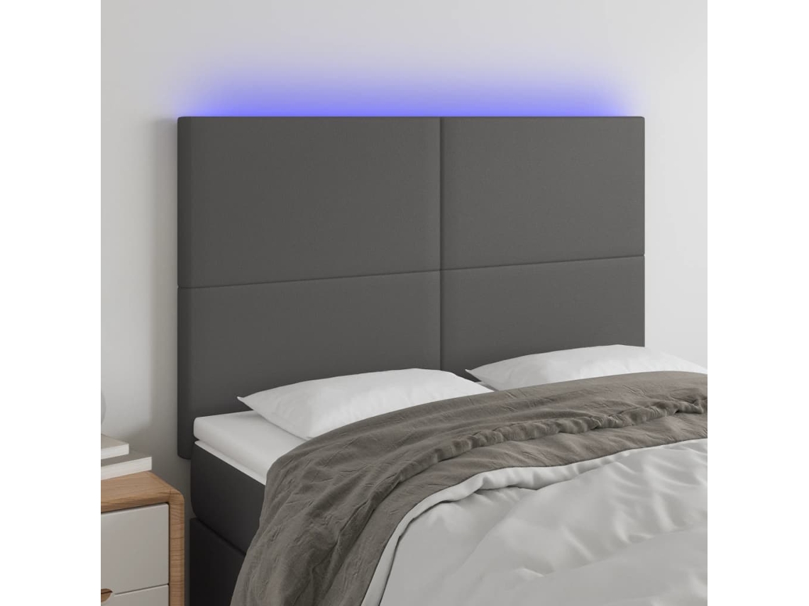 Cabecero Con Luces Led Cuero Sintético Gris 144x5x118/128 Cm