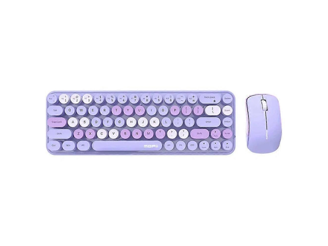 Teclado y ratón Bluetooth morados de tamaño completo para computadoras, tabletas, teclados y teclados numéricos Everley891