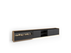 Mueble para TV, 310x37x50cm, para televisores de hasta 80'', chimenea eléctrica LED, negro y roble.