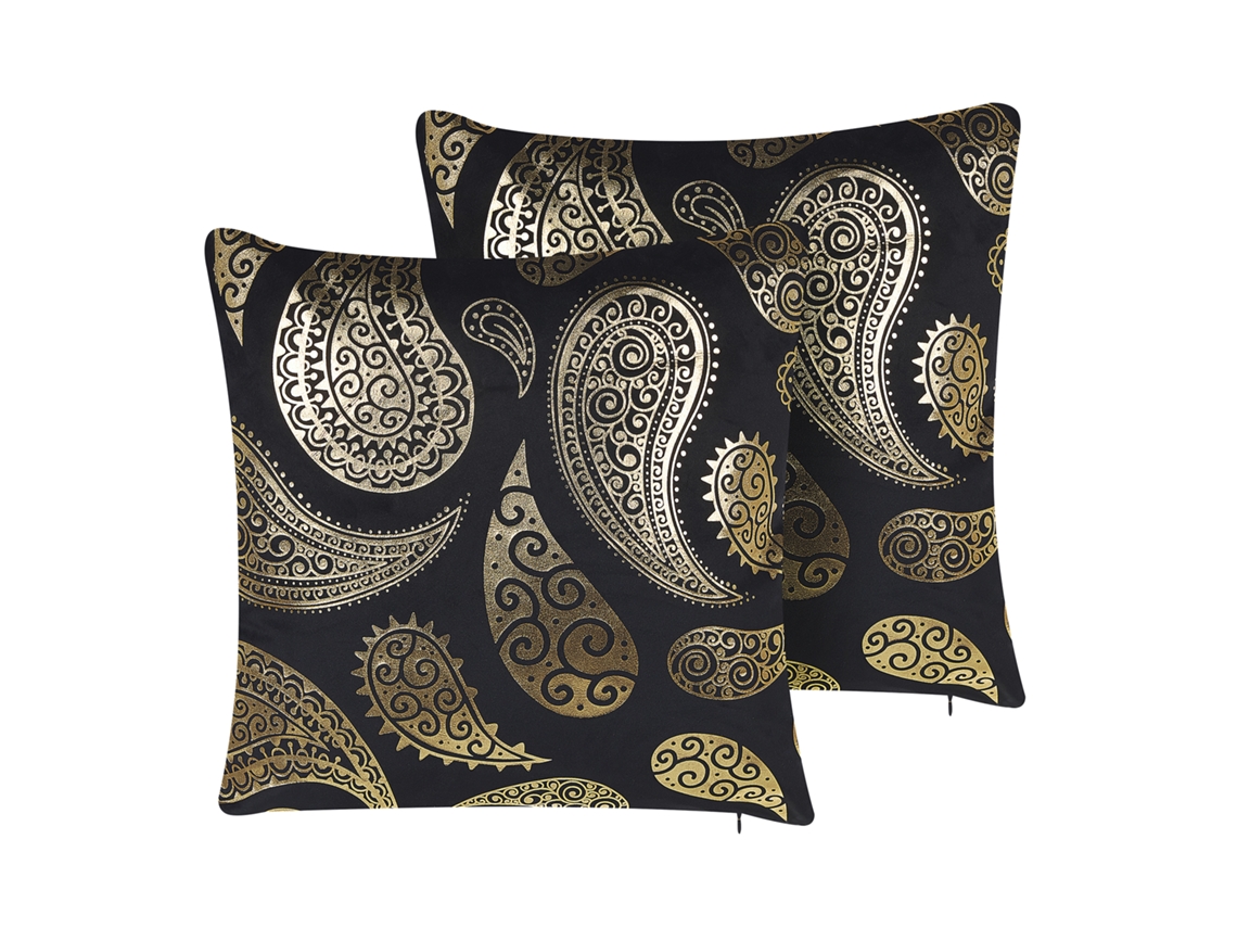 Juego de cojines decorativos BELIANI Ursinia de Terciopelo Negro 45x45x10