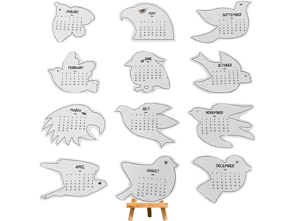 Calendario familiar de 12 meses, Aves 2026, Planificador artístico con forma de pájaro