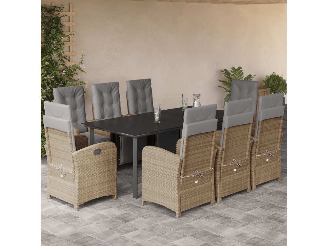 Maison Exclusive - Set Comedor De Jardín 9 Pzas Con Cojines Ratán Sintético Beige