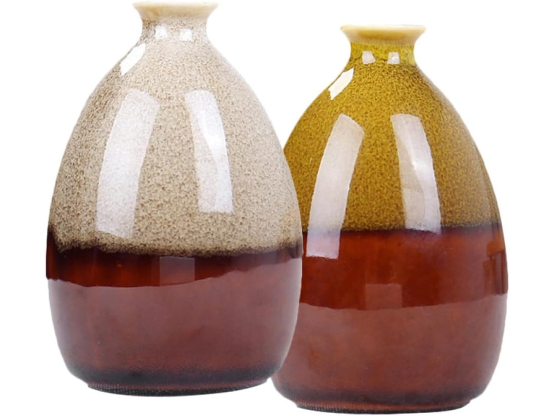 Juego De 2 Jarrones De Cerámica Sencillos Y Decorativos Para Flores Y Plantas, Con Un Elegante Diseño Artístico.