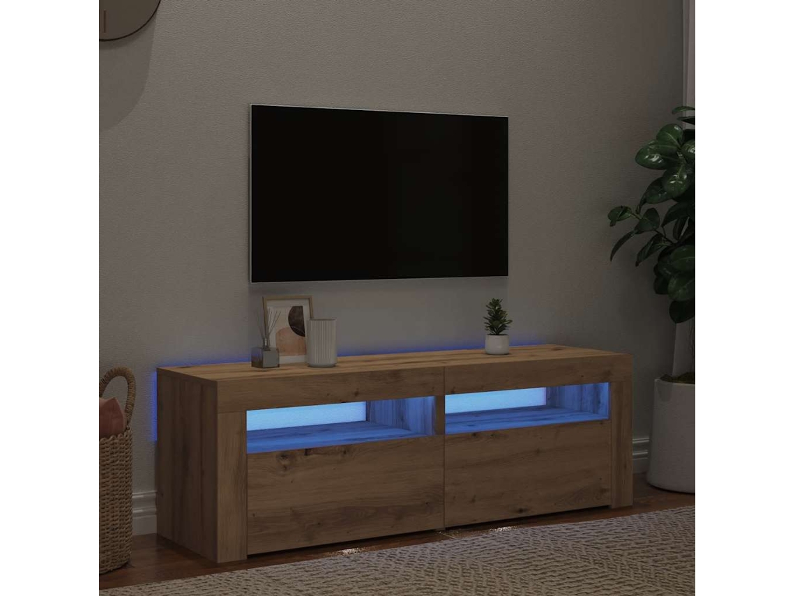 Mueble De Tv Luces Led Madera Roble Artisan 120x35x40 Cm