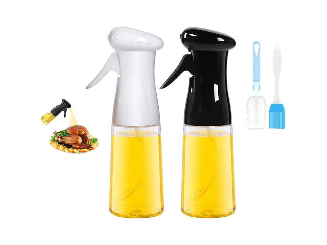 Spray de aceite de oliva, paquete de 2 botellas de 210 ml con brocha, color blanco y negro.