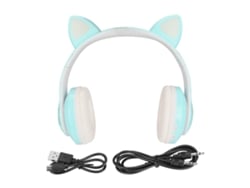 Auriculares Plegables Bluetooth 5.0 Para Niños Con Luces Led, Diseño De Orejas De Gato, Inalámbricos, Color Verde Agua Lxb39c