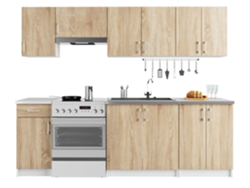 Conjunto de cocina AKORD LIMA 2.4m Blanco 240 cm 11 puertas 1 cajón color Roble Sonoma mate 12 estantes 240x44,5x203 cm AKORD FURNITURE FACTORY