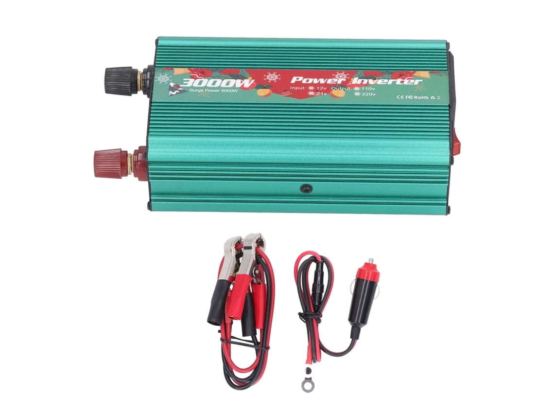 Inversor De Potencia Solar 3000w Para Coche Inteligente Aleación De Aluminio Patrón Navideño 24v A 110v 60hz Verde