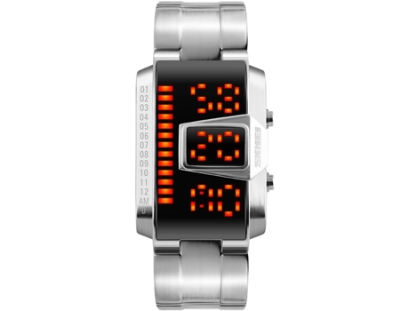 VEANXIN Relojes binarios de diseño Relojes LED impermeables de acero inoxidable-negro