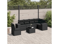 Conjunto de sofá de jardín de 7 piezas con cojines, ratán negro, Dkd Home Decor