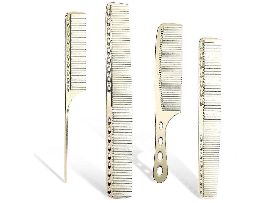 Peine espacial de aluminio, 4 peines metálicos para cabello largo y corto (dorado)