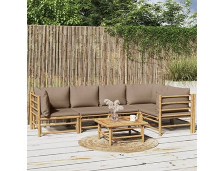 MAISON EXCLUSIVE Set de muebles de jardín 6 piezas bambú con cojines gris taupé