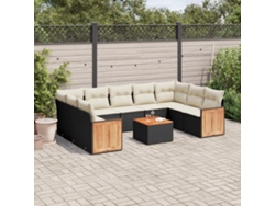 Conjunto de sofá de jardín de 10 piezas con cojines en mimbre sintético negro de DKD Home Decor
