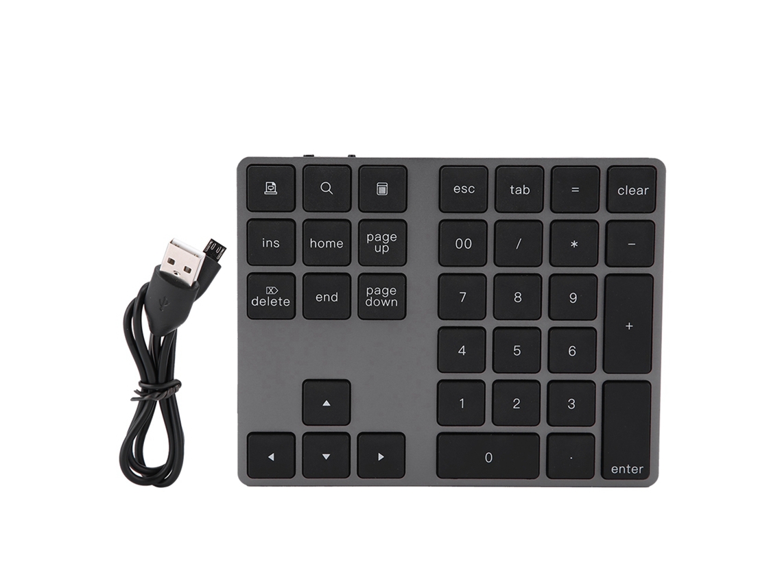 Teclado Numérico Mini Sem Fio Bluetooth 34 Teclas Para Apple Pc Windows Ios Android Preto