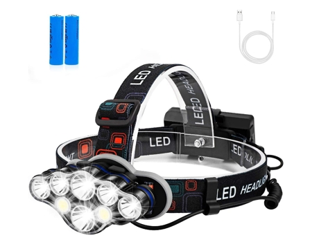 Linterna frontal recargable por USB superbrillante, resistente al agua, 8 modos, con luces rojas, cómoda linterna frontal ajustable (negro) CHRONUS
