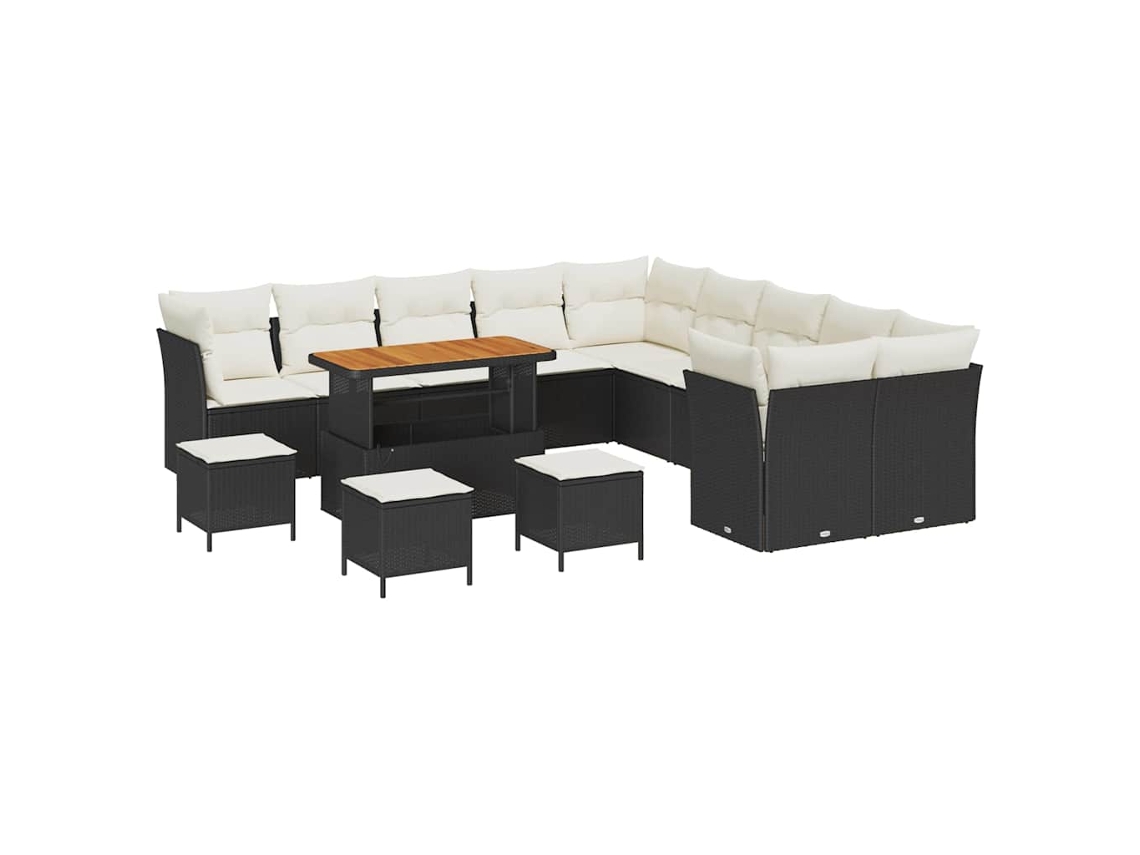 Maison Exclusive - Conjunto De Sofá De Jardín 14 Pcs Negro Y Crema Ratán Sintético
