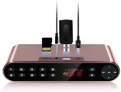 Altavoz Bluetooth Inalámbrico Portátil con Radio Fm Reproductor Mp7 Digital y un Potente Micrófono Incorporado y Dos Altavoces Oro Rosa BISBISOUS