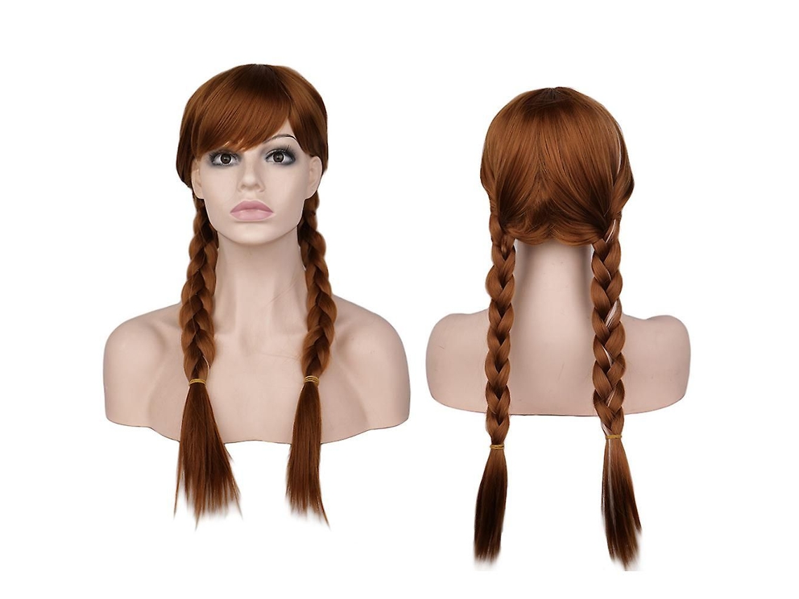 Peluca Completa De Anna De Frozen Para Cosplay, Peluca Marrón Con Doble Trenza Y Flequillo, Cabello Sintético, Accesorios Para Fiestas De Halloween Y Carnaval.