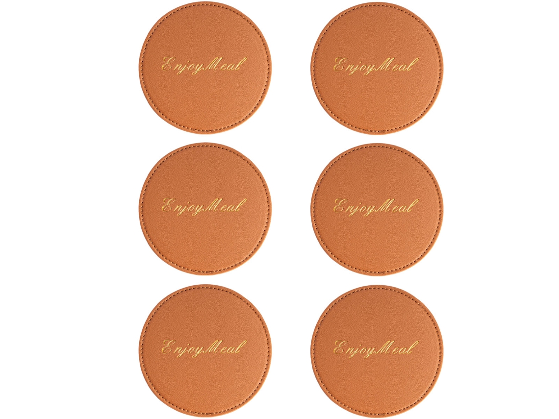 MEOIRUERY 6 Almohadillas Redondas para Tazas de Té, Antideslizantes, Impermeables, de Piel Sintética, para Tazas de Café, Almohadilla de Aislamiento Doble