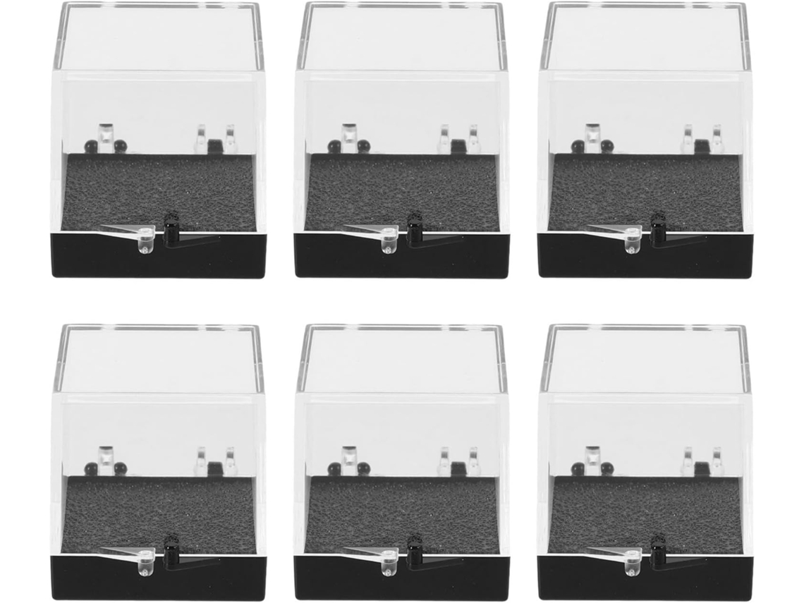 Vitrina Cuadrada 6 Piezas Especímenes Almacenamiento Transparente Minerales Piedras Negra Compacta Caja Base