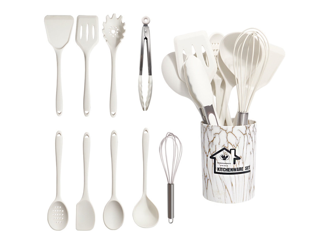 10 Peças Utensílios De Cozinha De Silicone Antiaderente Resistente Ao Calor Utensílios De Cozinha Branco GERTIZ
