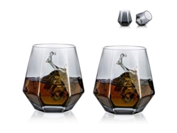 Vasos De Whisky Diamond, 2 Unidades, 300 Ml, Gris Ahumado, Vidrio Sin Plomo, Para Diversas Bebidas.