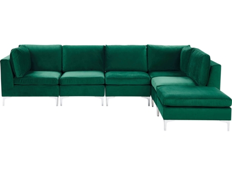 Sofá Rinconera con Reposapiés Evja (Verde - Terciopelo -170x340x84 cm)