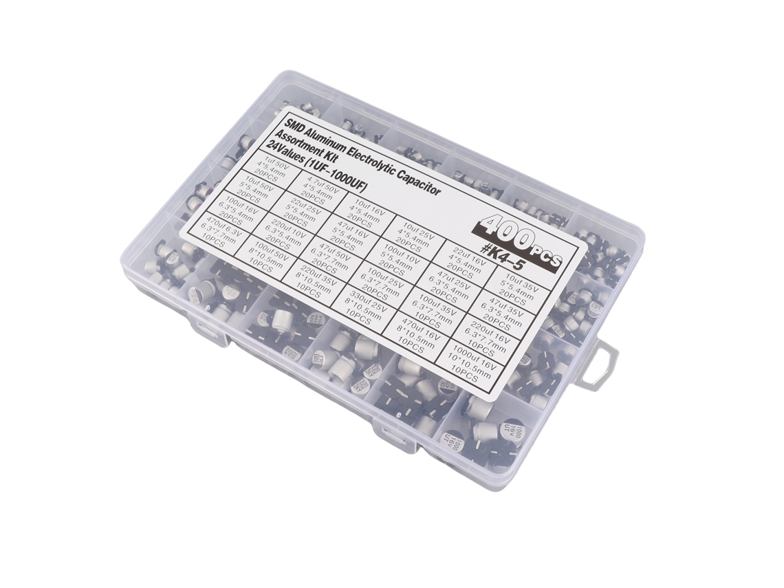 Kit De 400 Condensadores Electrolíticos De Aluminio, 24 Valores, 1uf-1000uf, 6.3v-50v Con Estuche.