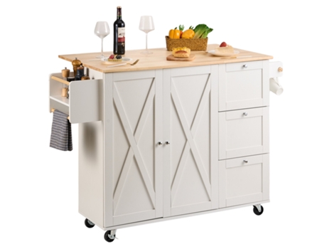 Carro de isla de cocina multifuncional con tapa de madera maciza VEVOR