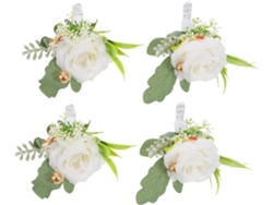 Juego De 4 Botones De Flores Artificiales Para Novias, Ideales Para El Ramillete De Grupo De Hermanas Para Bodas Hechas A Mano.