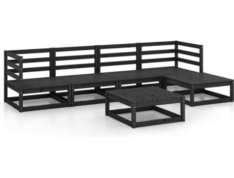 Conjunto 6 de muebles de jardín VIDAXL negro madera pino maciza