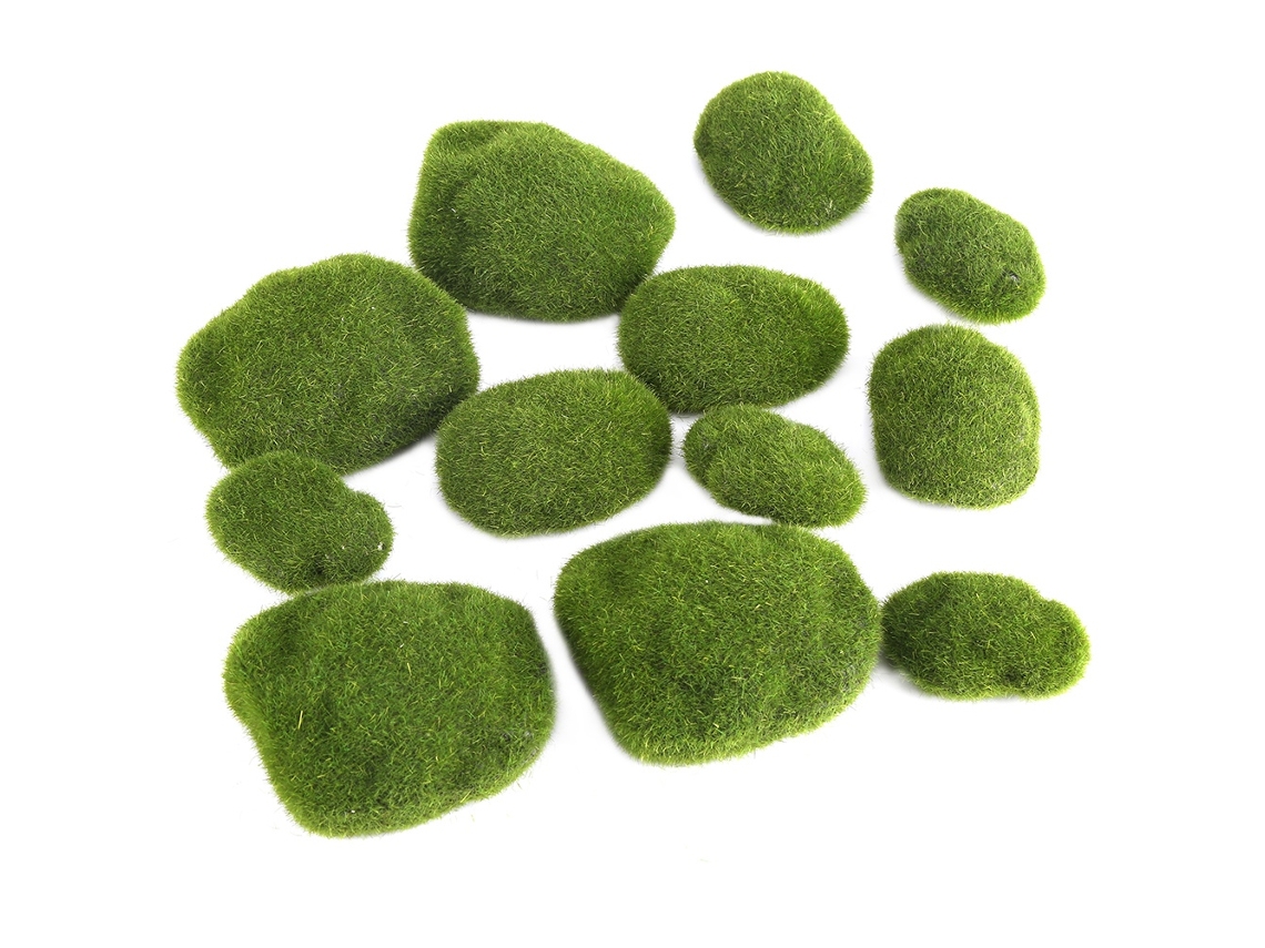 12 piedras artificiales de musgo verde para decoración de jardín