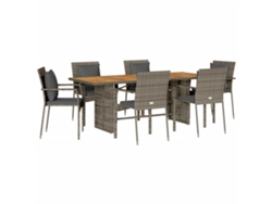 Maison Exclusive - Juego de comedor de jardín de 7 piezas con cojines de mimbre y patas grises