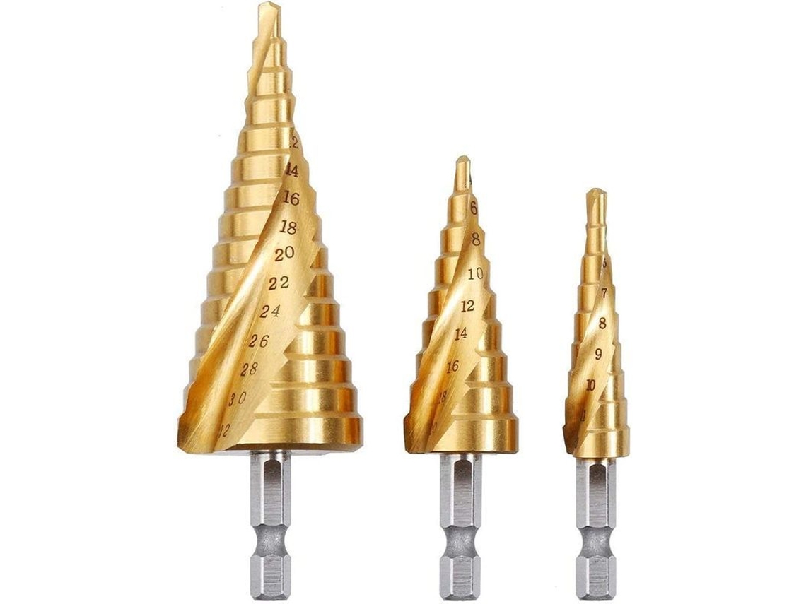 Broca De Cono De 3 Piezas Hss Acero Inoxidable 4-12/20/32mm Punta Triangular Mandril Hexagonal Para Acero Latón Madera Plástico